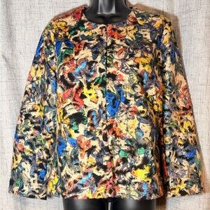Women's Peck & Peck Multicolor Butterfly Print Felt Jacket Coat Blazer Sz Small